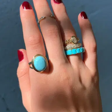 Wish Fine Jewelry 6.37ct Turquoise 18K Gold Eternity Ring | Thumbnail 4 Wish Fine Jewelry 6.37ct Turquoise 18K Gold Eternity Ring | Thumbnail 4