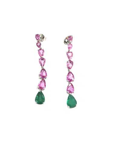 Wish Fine Jewelry 6.64ct Pink Sapphire Emerald 18K Gold Drop Earrings | Thumbnail 1 Wish Fine Jewelry 6.64ct Pink Sapphire Emerald 18K Gold Drop Earrings | Thumbnail 1