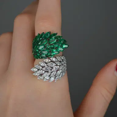 Wish Fine Jewelry 6.70ct Diamond Emerald 18K Gold Cluster Leaf Bypass Ring | Thumbnail 3 Wish Fine Jewelry 6.70ct Diamond Emerald 18K Gold Cluster Leaf Bypass Ring | Thumbnail 3
