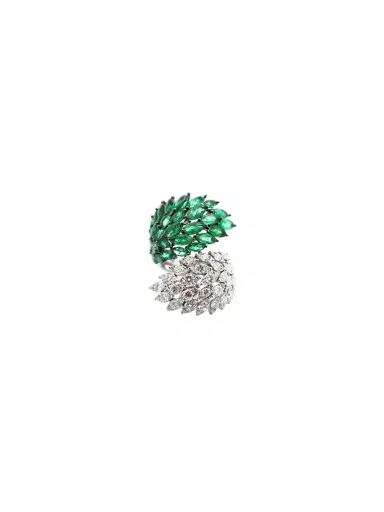 Wish Fine Jewelry 6.70ct Diamond Emerald 18K Gold Cluster Leaf Bypass Ring | Thumbnail 1 Wish Fine Jewelry 6.70ct Diamond Emerald 18K Gold Cluster Leaf Bypass Ring | Thumbnail 1