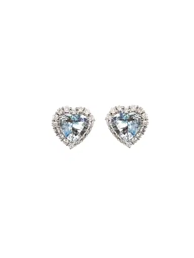 Wish Fine Jewelry 6.72ct Heart Aquamarine Diamond 18K Gold Halo Earring | Thumbnail 1