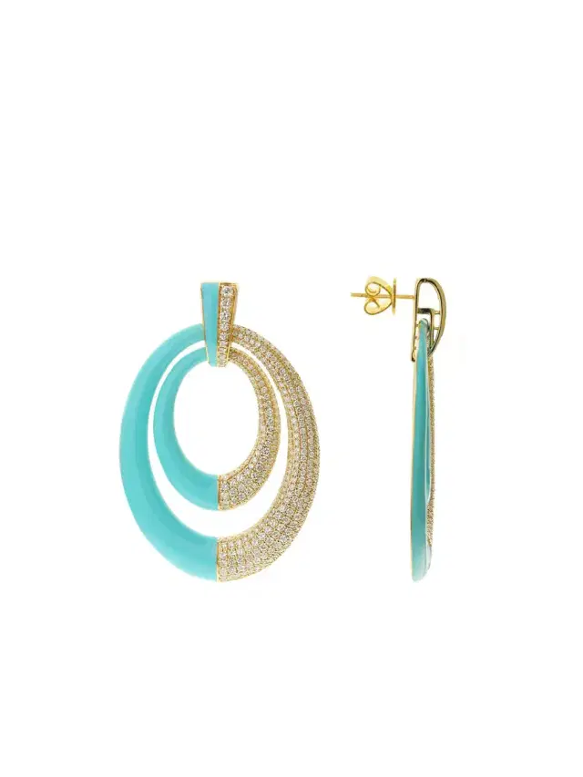 Wish Fine Jewelry 6.75ct Diamond Turquoise 14K Gold Earrings