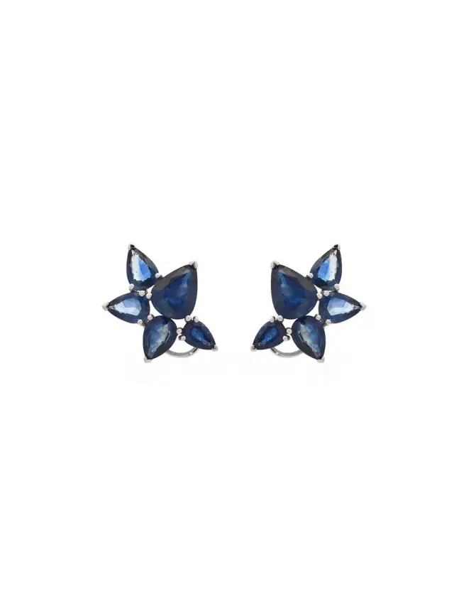 Wish Fine Jewelry 6.90ct Sapphire 18K Gold Cluster Earrings