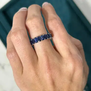 Wish Fine Jewelry 7.20ct Blue Sapphire 18K Gold Eternity Band Ring | Thumbnail 2