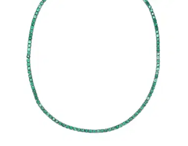 Wish Fine Jewelry 7.60cts Emerald 18K Gold Tennis Necklace | Thumbnail 1