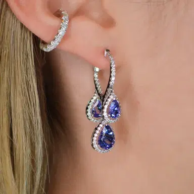 Wish Fine Jewelry 7.71ct Diamond Tanzanite 14K Gold Dangle Earrings | Thumbnail 3