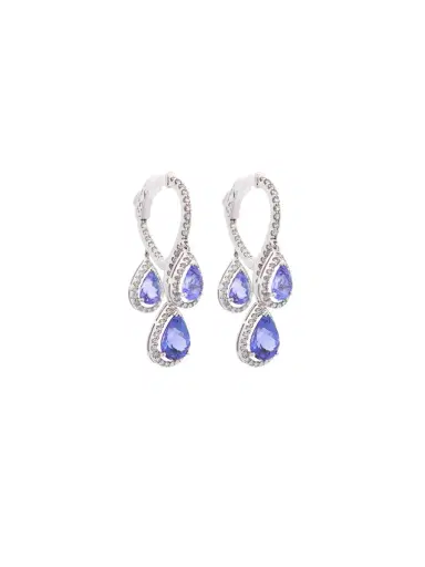 Wish Fine Jewelry 7.71ct Diamond Tanzanite 14K Gold Dangle Earrings | Thumbnail 1
