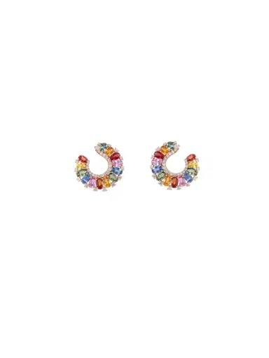Wish Fine Jewelry 8.04ct Diamond Multi Sapphire 18K Gold Curved Earrings | Thumbnail 2