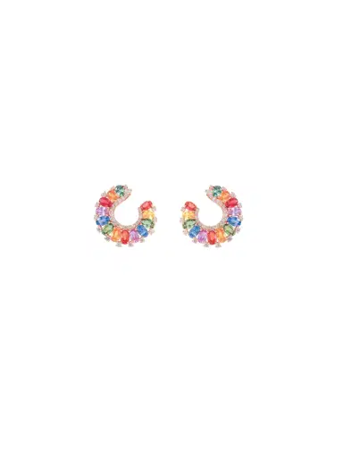 Wish Fine Jewelry 8.04ct Diamond Multi Sapphire 18K Gold Curved Earrings | Thumbnail 3
