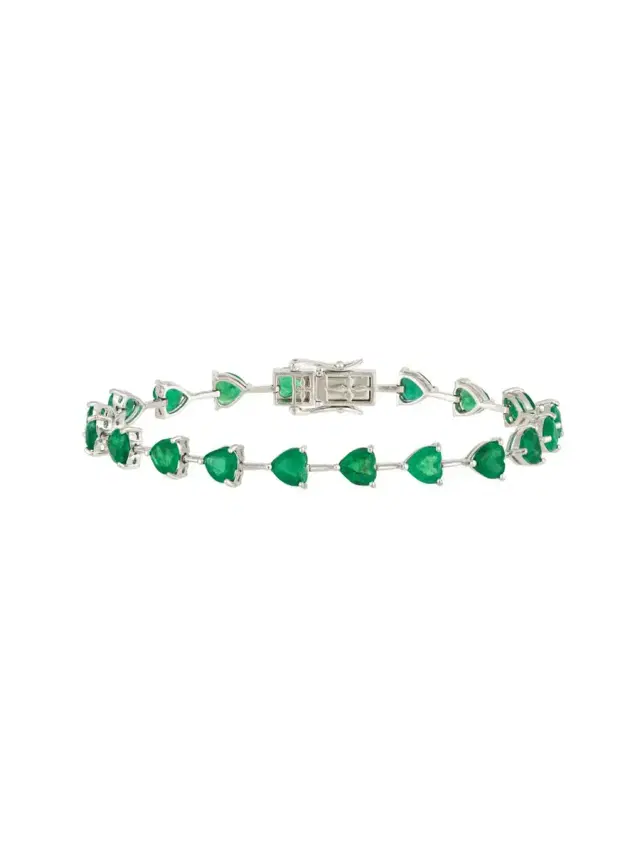 Wish Fine Jewelry 8.42ct Emerald 18K Gold Heart Link Bracelet