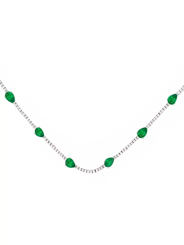 Wish Fine Jewelry 8.55ct Diamond Emerald 18K Gold Stationed Tennis Necklace