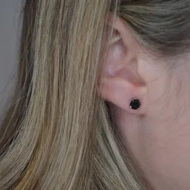 Wish Fine Jewelry Black Diamond 18K Gold Round Stud Earrings | Thumbnail 2
