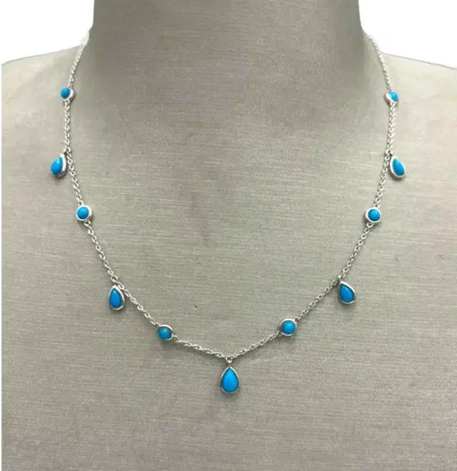 Wish Fine Jewelry Corrente com Gotas de Turquesa - ouro branco