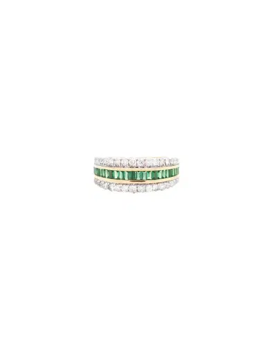 Wish Fine Jewelry Diamond Emerald 14K Gold Three Row Ring | Thumbnail 1 Wish Fine Jewelry Diamond Emerald 14K Gold Three Row Ring | Thumbnail 1