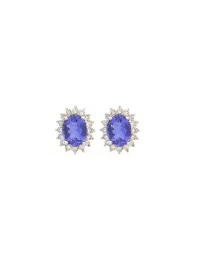Wish Fine Jewelry Diamond Tanzanite 18K Gold Halo Earrings | Thumbnail 1