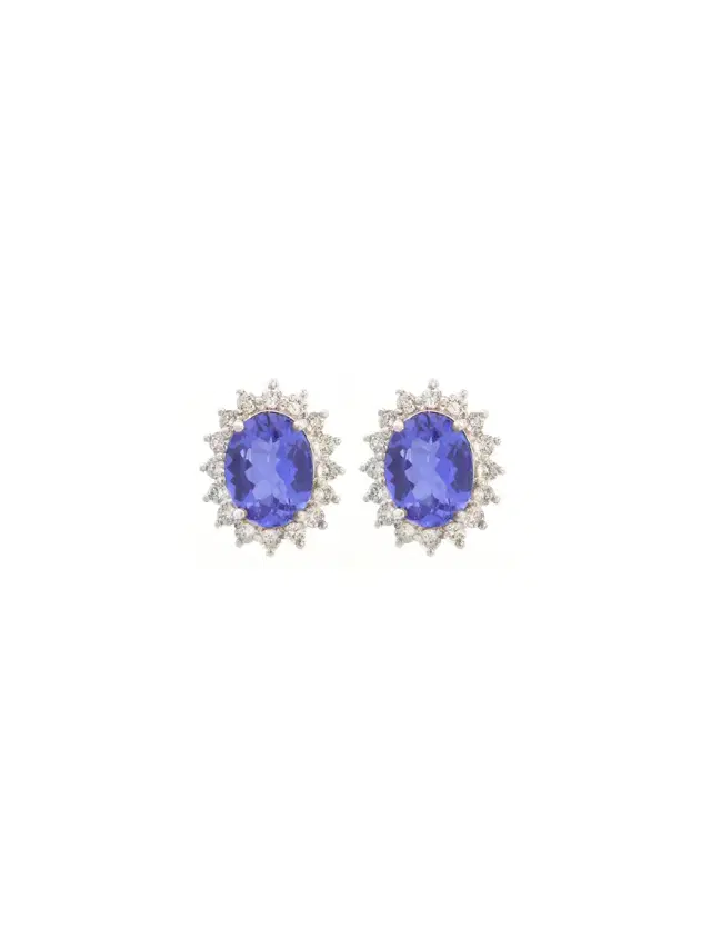 Diamond Tanzanite 18K Gold Halo Earrings