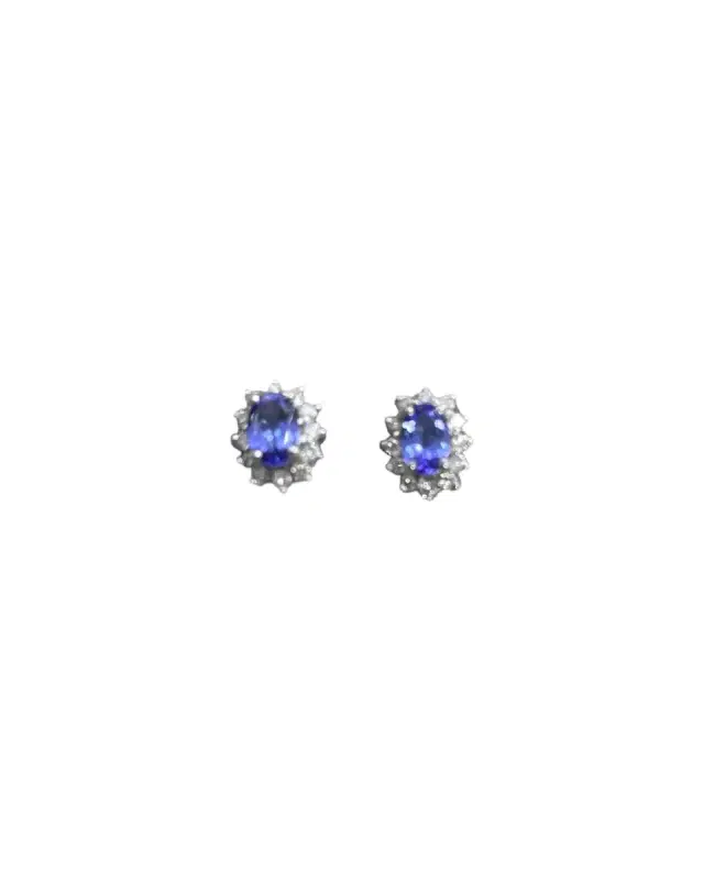 Diamond Tanzanite 18K Gold Halo Earrings