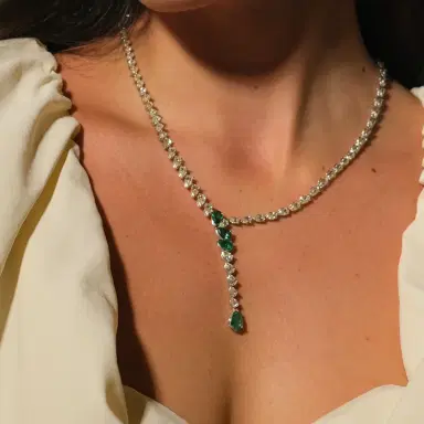 Wish Fine Jewelry GIA 16.86ct Diamond Emerald 18K Gold Drop Tennis Necklace | Thumbnail 2 Wish Fine Jewelry GIA 16.86ct Diamond Emerald 18K Gold Drop Tennis Necklace | Thumbnail 2