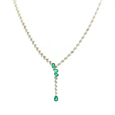 Wish Fine Jewelry GIA 16.86ct Diamond Emerald 18K Gold Drop Tennis Necklace | Thumbnail 1 Wish Fine Jewelry GIA 16.86ct Diamond Emerald 18K Gold Drop Tennis Necklace | Thumbnail 1