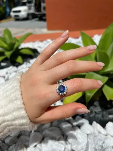Wish Fine Jewelry GIA 3.18ct Diamond Sri Lanka Sapphire Platinum Halo Ring | Thumbnail 3 Wish Fine Jewelry GIA 3.18ct Diamond Sri Lanka Sapphire Platinum Halo Ring | Thumbnail 3