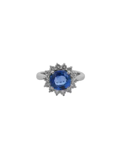 Wish Fine Jewelry GIA 3.18ct Diamond Sri Lanka Sapphire Platinum Halo Ring | Thumbnail 1 Wish Fine Jewelry GIA 3.18ct Diamond Sri Lanka Sapphire Platinum Halo Ring | Thumbnail 1