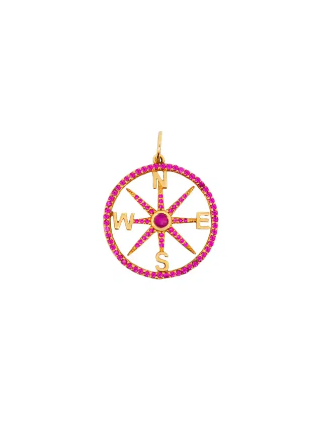 Ruby Mother Of Pearl 14K Gold Compass Pendant