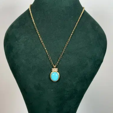 Wish Fine Jewelry Turquoise Pendant 14K Gold Chain Necklace | Thumbnail 2