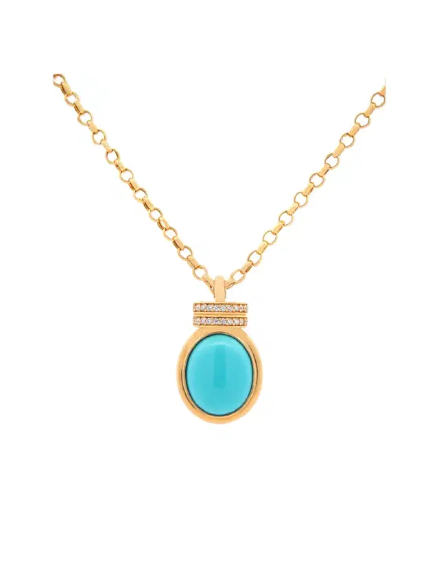 Wish Fine Jewelry Turquoise Pendant 14K Gold Chain Necklace