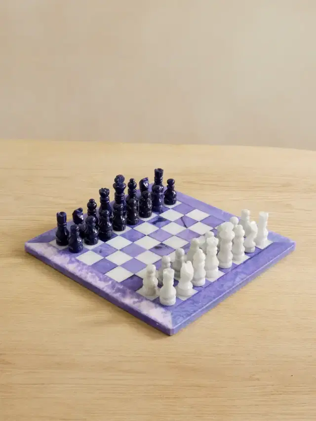Lapis Lazuli, Marble And Velvet Chess Set