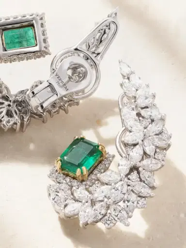 YEPREM 18-karat White And Yellow Gold, Emerald And Diamond Earrings | Thumbnail 3 YEPREM 18-karat White And Yellow Gold, Emerald And Diamond Earrings | Thumbnail 3
