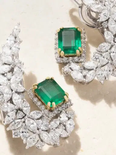 YEPREM 18-karat White And Yellow Gold, Emerald And Diamond Earrings | Thumbnail 4 YEPREM 18-karat White And Yellow Gold, Emerald And Diamond Earrings | Thumbnail 4