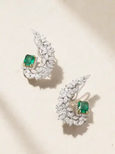 YEPREM 18-karat White And Yellow Gold, Emerald And Diamond Earrings | Thumbnail 1 YEPREM 18-karat White And Yellow Gold, Emerald And Diamond Earrings | Thumbnail 1