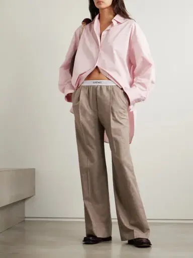 Loewe Stretch Jacquard-trimmed Pleated Wool And Cashmere-blend Straight-leg Pants | Thumbnail 2