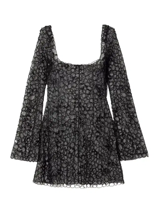 Caviar Embellished Tulle Mini Dress