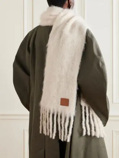 Loewe Fringed Appliquéd Leather-trimmed Brushed Mohair-blend Scarf | Thumbnail 2