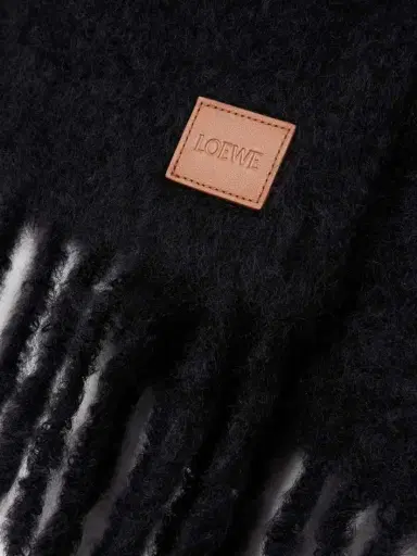 Loewe Fringed Appliquéd Leather-trimmed Brushed Mohair-blend Scarf | Thumbnail 3