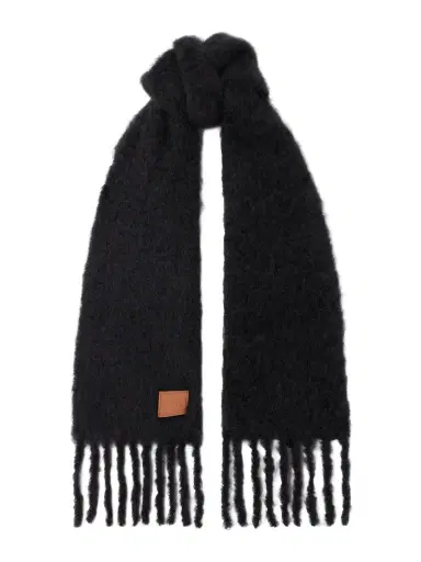 Loewe Fringed Appliquéd Leather-trimmed Brushed Mohair-blend Scarf | Thumbnail 1