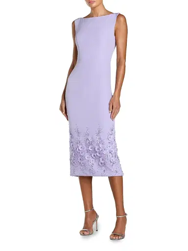 Mac Duggal Women's Floral Beaded Crêpe Sleeveless Midi-Dress - Lilac - Size 16 | Thumbnail 1 Mac Duggal Women's Floral Beaded Crêpe Sleeveless Midi-Dress - Lilac - Size 16 | Thumbnail 1