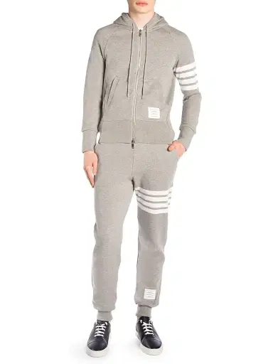 Thom Browne Zip-Up Bar Striped Hoodie - Light Grey - Size XXL | Thumbnail 2 Thom Browne Zip-Up Bar Striped Hoodie - Light Grey - Size XXL | Thumbnail 2