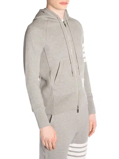 Thom Browne Zip-Up Bar Striped Hoodie - Light Grey - Size XXL | Thumbnail 4 Thom Browne Zip-Up Bar Striped Hoodie - Light Grey - Size XXL | Thumbnail 4
