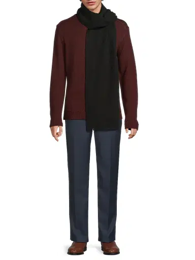 Robert Barakett Men's Wool & Cashmere Herringbone Scarf - Black Brown | Thumbnail 2