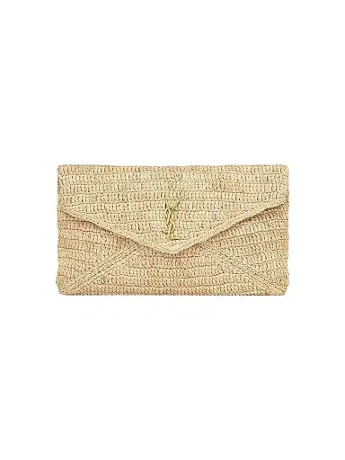 Saint Laurent Women's Cassandre Large Envelope Pouch in Raffia | Thumbnail 1 Saint Laurent Women's Cassandre Large Envelope Pouch in Raffia | Thumbnail 1