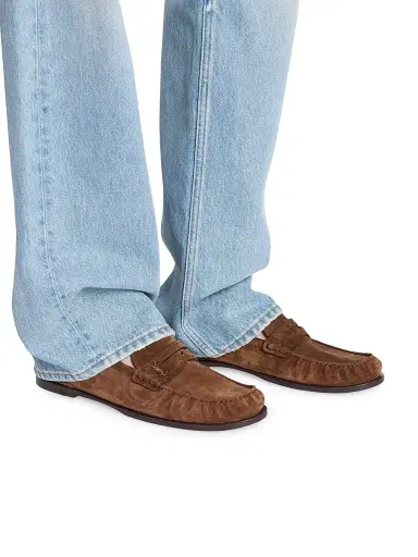 Saint Laurent Men's Le Loafer Penny Slippers in Suede | Thumbnail 4