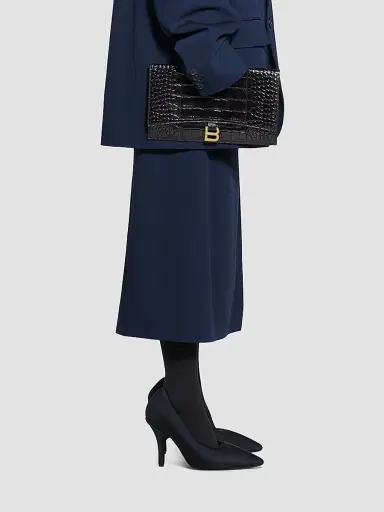Balenciaga Women's Hourglass Flat Pouch with Flap Crocodile Embossed - Black | Thumbnail 2 Balenciaga Women's Hourglass Flat Pouch with Flap Crocodile Embossed - Black | Thumbnail 2