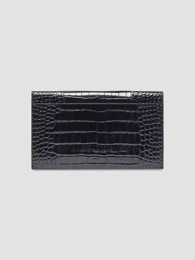 Balenciaga Women's Hourglass Flat Pouch with Flap Crocodile Embossed - Black | Thumbnail 5 Balenciaga Women's Hourglass Flat Pouch with Flap Crocodile Embossed - Black | Thumbnail 5