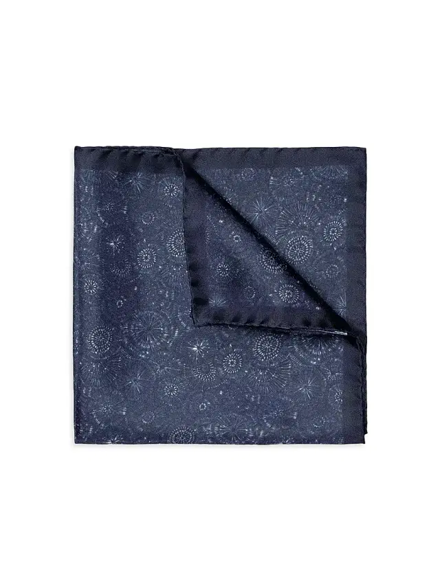 Eton Men's Floral Geometric Silk Pocket Square - Blue