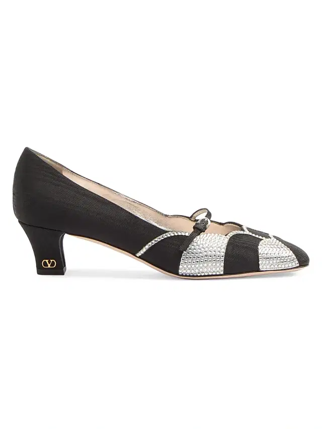 Valentino Garavani Women's Bowow 45MM Pumps in Moirè Fabric with Crystals - Black Silver