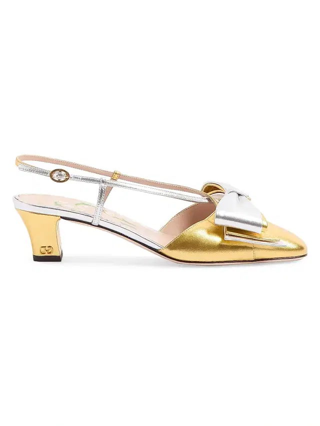 Valentino Garavani Women's Bowow Laminated Nappa 45MM Slingback Pumps - Gold Silver