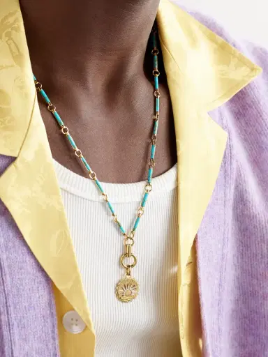 Foundrae Element New Beginnings Internal Compass 18-Karat Gold, Diamond and Turquoise Pendant Necklace - Men | Thumbnail 2