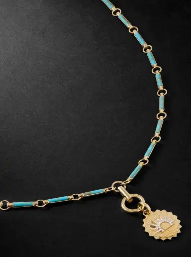 Foundrae Element New Beginnings Internal Compass 18-Karat Gold, Diamond and Turquoise Pendant Necklace - Men | Thumbnail 1